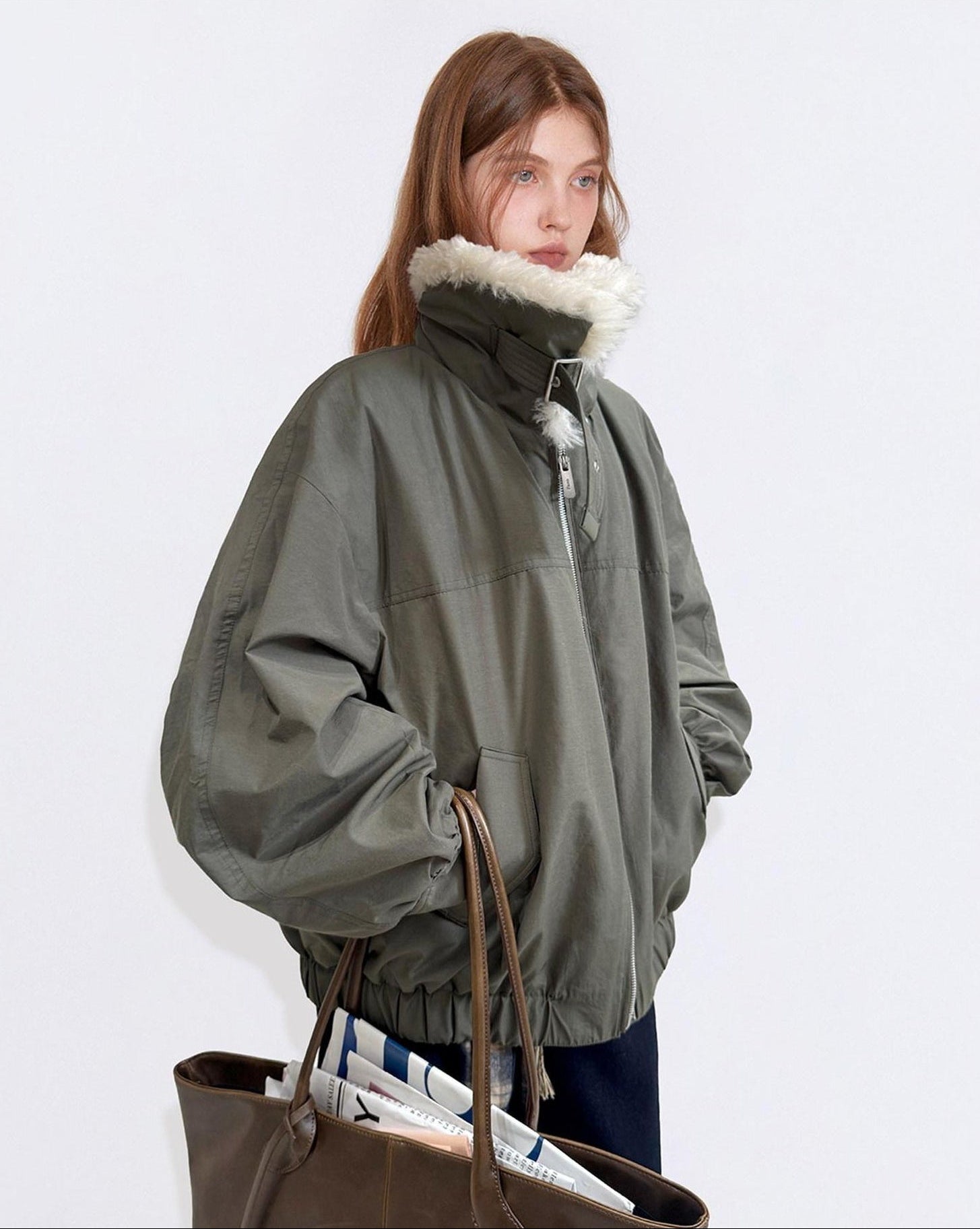 fano 90 Percent Down Utility Patchwork Women Army Green Stand Collar Down Jackets
