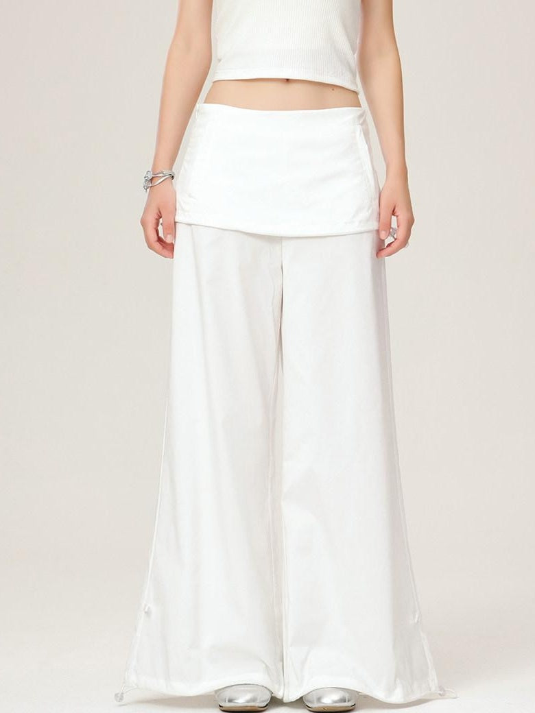 ikyou Wrinkle Free Minimalist Commuter Elastic Waist Natural Rise White Wide Leg Pants