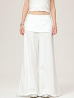 ikyou Wrinkle Free Minimalist Commuter Elastic Waist Natural Rise White Wide Leg Pants