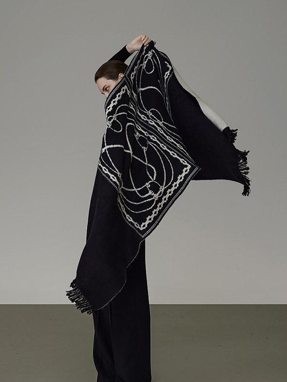 unspoken Soft Acrylic Fringed Rectangular Warm Women Black Gray Scarves