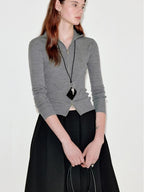 fano Cozy Lambswool Blend Zip Front Casual Fit Women Mottled Gray Knit Cardigans