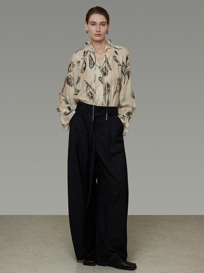 unspoken Breathable Soft Office Loose V-neck Embroidered Floral Viscose Blend Blouses