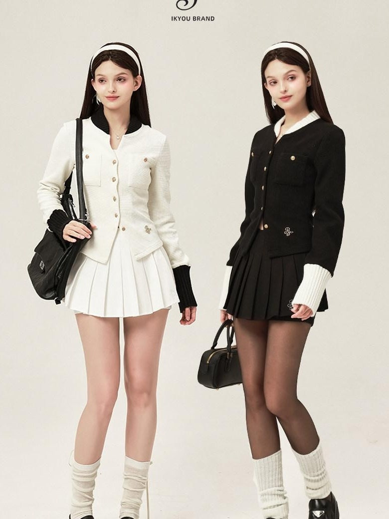 ikyou Warm Cotton Slim Embroidered Pocket Office Long Sleeve Button Solid Blouses