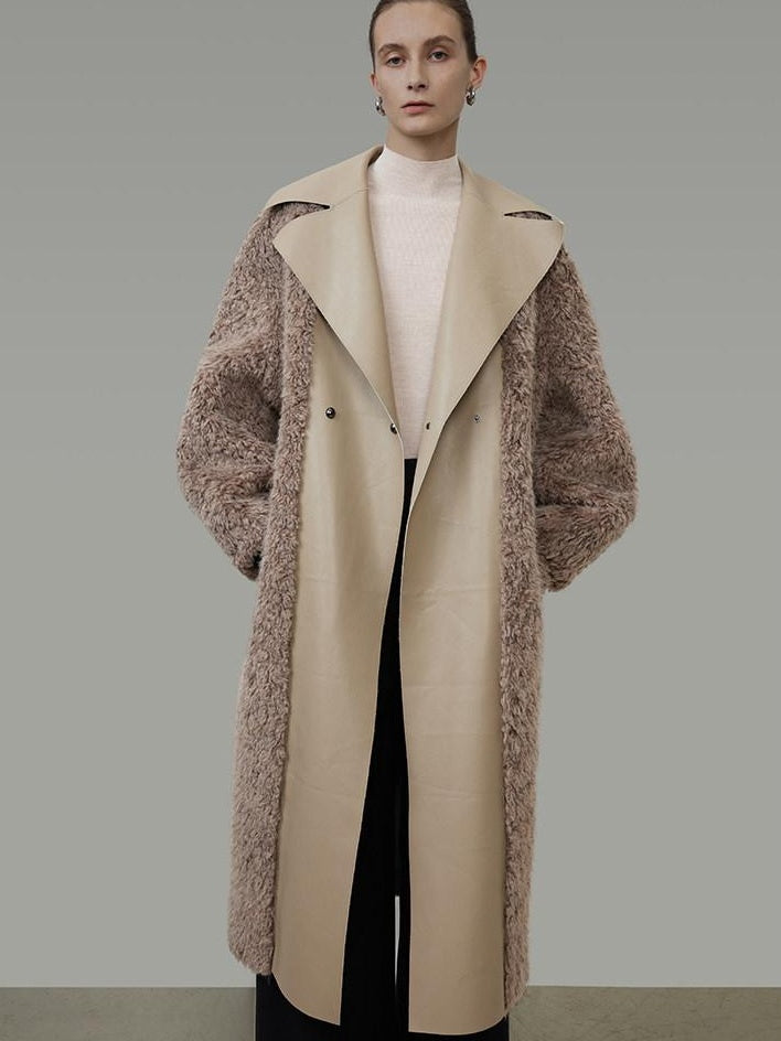 unspoken Thick Faux Fur Patchwork Oversized Simple Workwear Women Beige Brown Long Coats