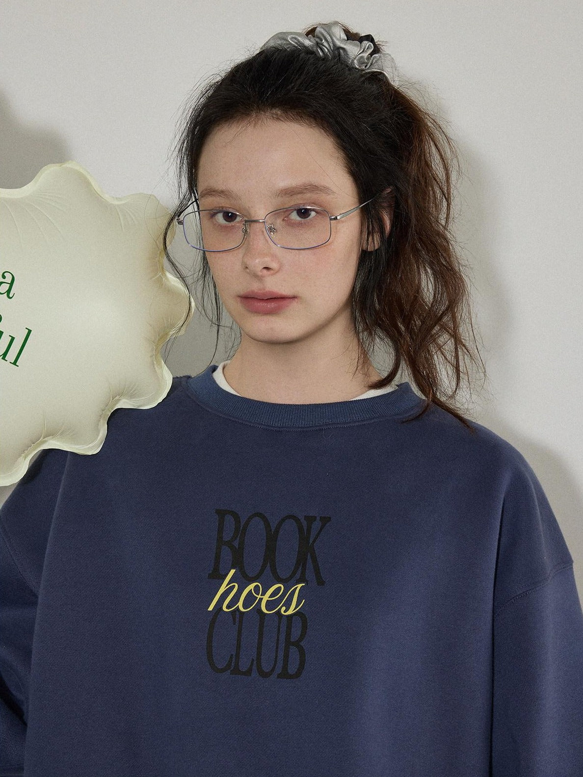 Lofi choose Fleece Lined Oversized Crew Neck Workwear Women Cotton Polyester Blend Sweatshirt