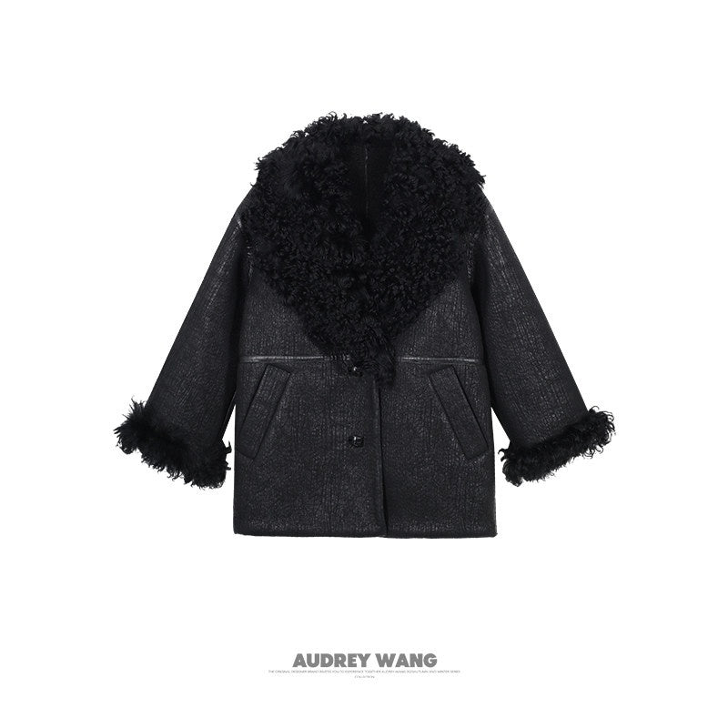 audreyyang_Warm_Wool_Shearling_Collar_Patchwork_Loose_Midlength_Women_Black_Long_Coats_MISSTT