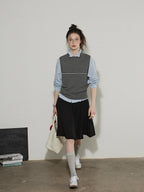 Lofi choose High Waist Pleated A Line Office Ready Women Black Ivory Polyester Mini Skirts