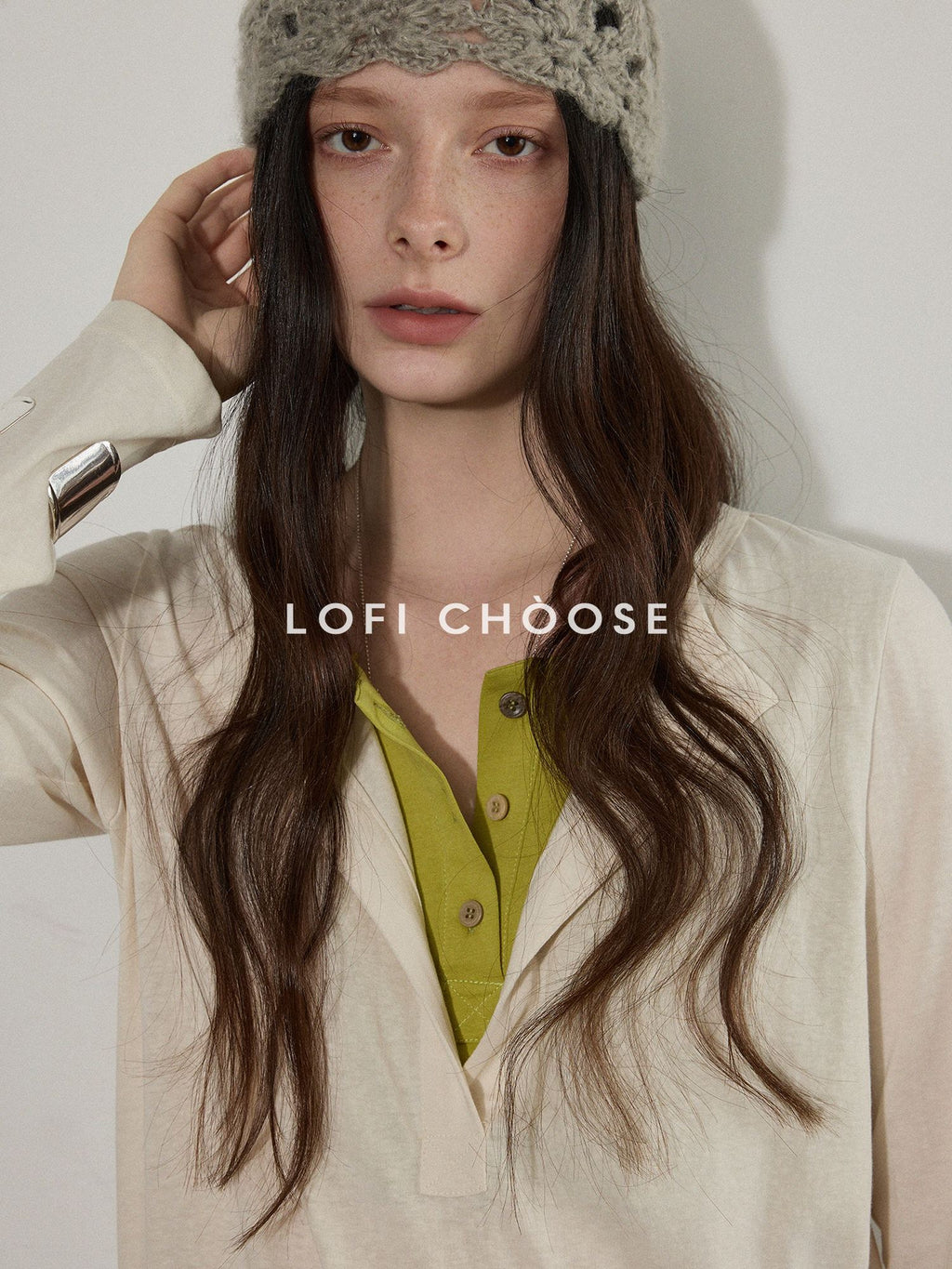 Lofi choose Soft Cotton Blend Faux Layered Loose Fit Women Beige Long Sleeve T-Shirts