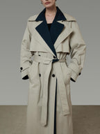 unspoken Minimalist Double Breasted Long Straight Workwear Beige Navy Trench Coats