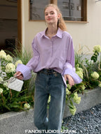 fano Skin Friendly Breathable Cotton Minimalist Loose Fit Women Button Solid Shirts