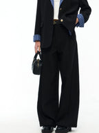 ikyou High Waist Straight Zipper Cotton Blend Commuter Black Wide Leg Pants
