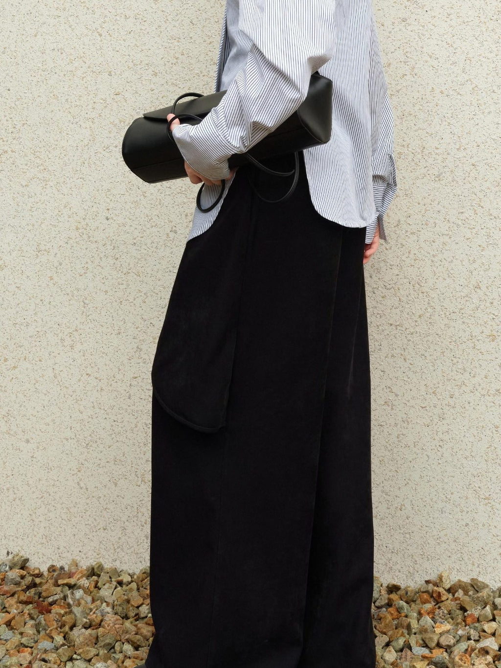 audreyyang Comfort Stretch Asymmetric Minimalist High Waist Loose Fit Women Straight Pants