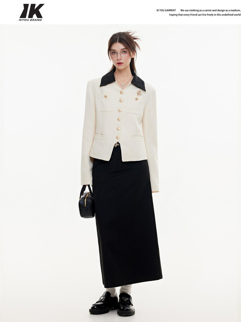 ikyou High Waist Embroidered A Line Casual Commuter Black Polyester Midi Skirts