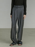 unspoken Belted Natural Waist Minimal Office Chic Deep Gray Women Wide Leg Pants