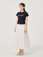ikyou Non Deforming Lined Pocket Pleated A Line Mid Waist Casual Cotton Midi Skirts