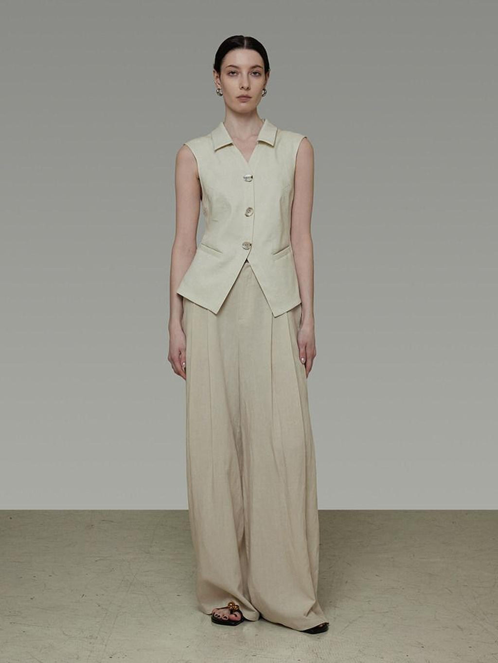 unspoken Breathable Polyester Linen Blend Loose Fit Button Front Office Women Vests
