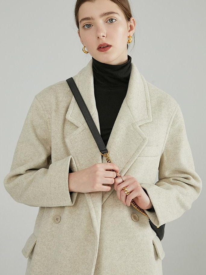 fano Minimal Commuter Double Breasted Straight Midlength Blazer Women Long Coats
