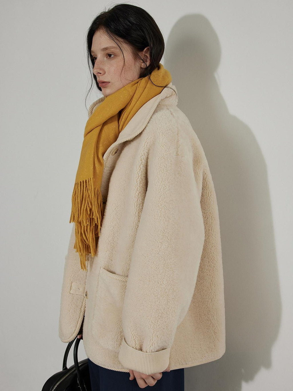 Lofi choose Thick Fleece Lined Warm Loose Fit Commuter Coat For Women Ivory Long Coats