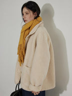 Lofi choose Thick Fleece Lined Warm Loose Fit Commuter Coat For Women Ivory Long Coats