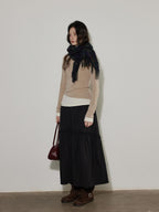 Lofi choose Pure Cotton Elastic Waist Ruffle Hem A Line Women Workwear Maxi Skirts