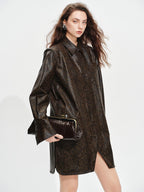 audreyyang Detachable Vintage Snake Print Pu Midlength Relaxed Womens Lapel Leather Jackets