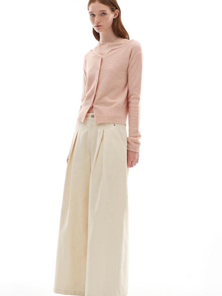 someonesometimes Soft Pink Cozy Wool Button V-neck Loose Fit Unisex Knit Cardigans