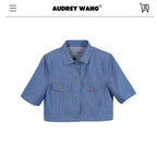 audreyyang_Linen_Blend_Collared_Short_Sleeve_Button_Casual_Denim_Blue_Top_&_Skirt_Sets_MISSTT