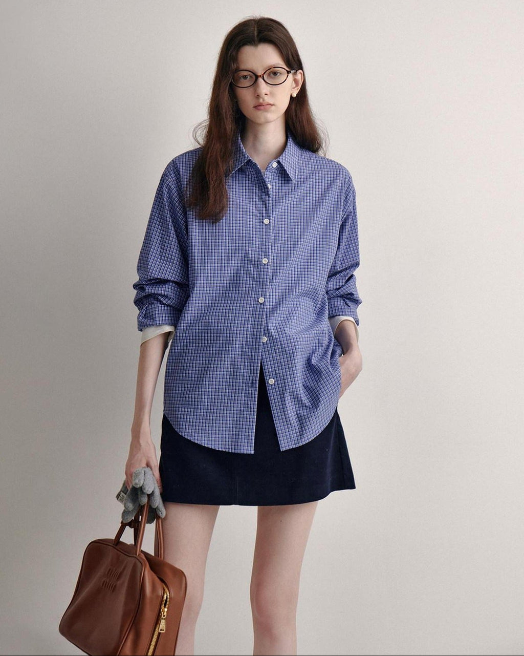 fano Skin Friendly Breathable Cotton Loose Fit Buttoned Collared Women Blue Shirts