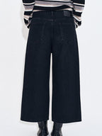 fano High Waist Cotton Button Fly Casual No Stretch Women Black Straight Leg Jeans