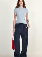 fano Stretch Slim Korean Commuter Mock Neck Women Short Sleeve T-Shirts