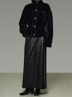 unspoken High Waist Textured H Line Straight Minimalist Workwear Black Midi Skirts