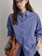 fano Skin Friendly Breathable Cotton Loose Fit Buttoned Collared Women Blue Shirts