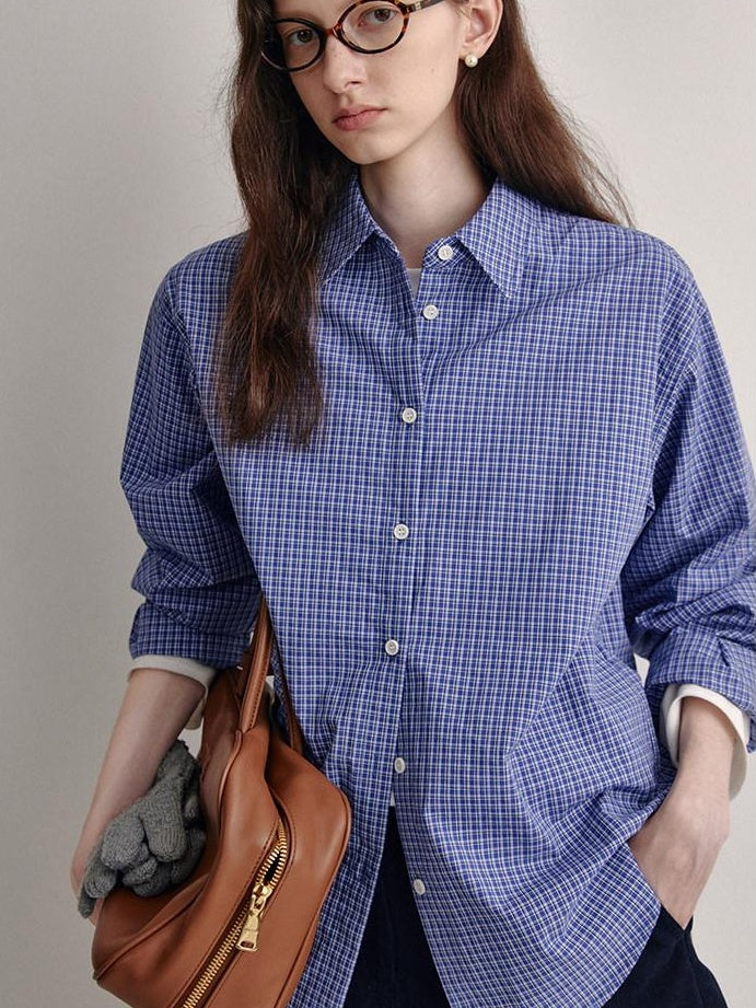 fano Skin Friendly Breathable Cotton Loose Fit Buttoned Collared Women Blue Shirts