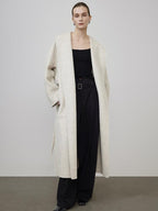 unspoken Warm Wool Rabbit Silk Blend Tie Waist Straight Cut Minimal Commuter Long Coats