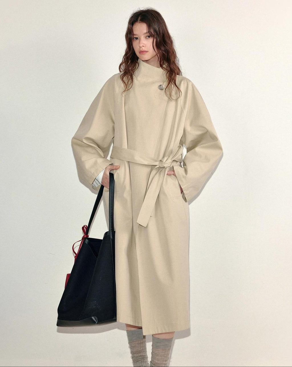 fano Lyocell Cotton Long Relaxed Korean Casual Single Breasted Beige Trench Coats