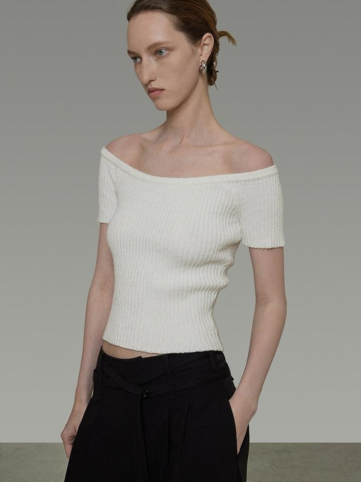 unspoken Minimalist Slim Fit Cotton Short Sleeve Women Off Shoulder Crop Tops