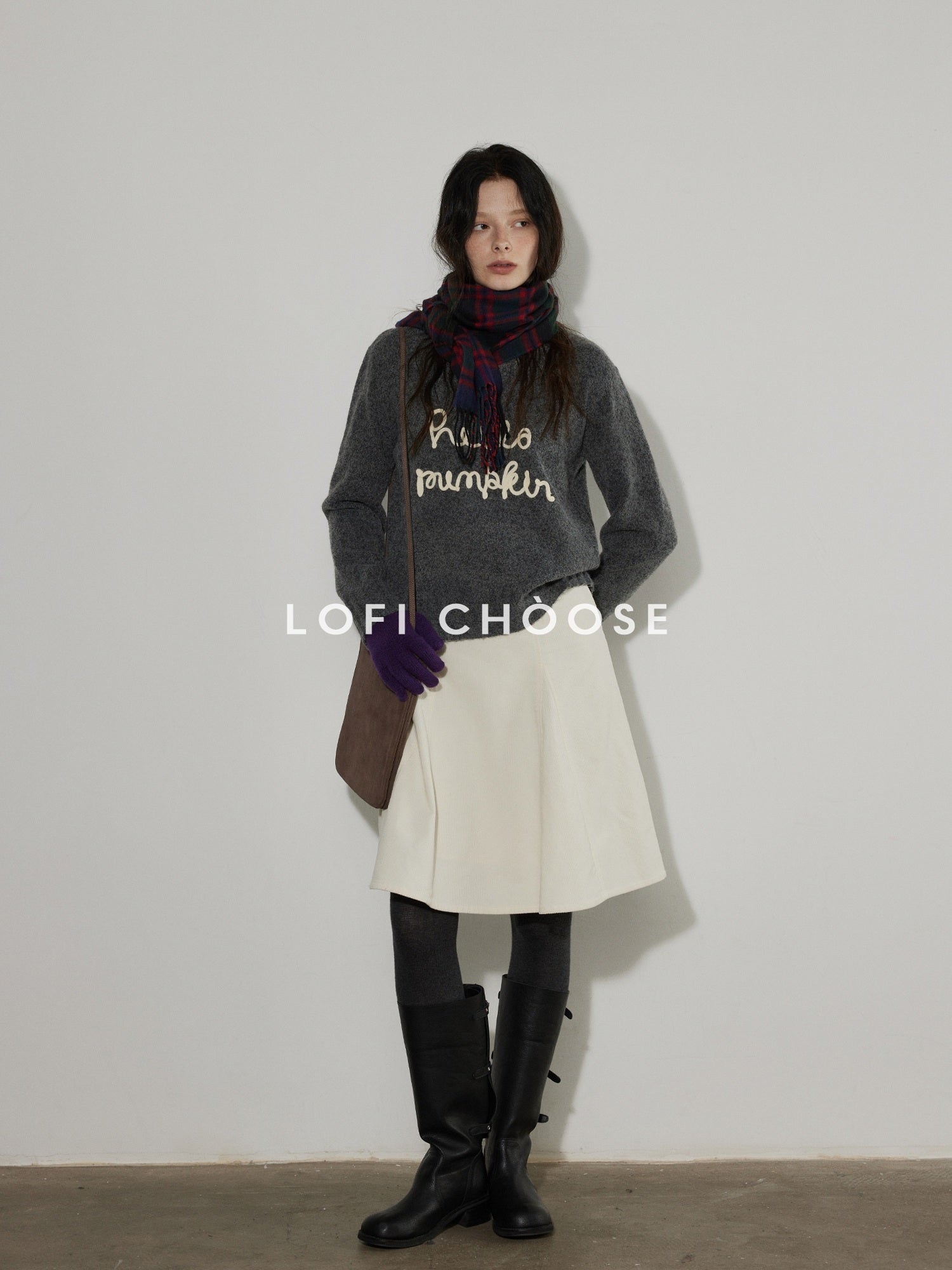 Lofi choose Acrylic Blend Relaxed Fit Office Crew Longsleeve Dark Gray Navy Sweaters