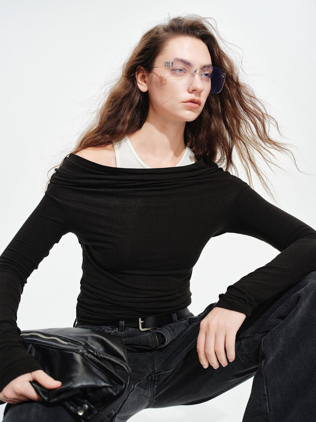 audreyyang Wool Blend Slim Fit Mock Neck Women Casual Stretch Long Sleeve T-Shirts