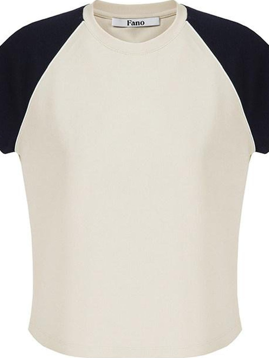fano Stretch Cotton Loose Raglan Crew Korean Office Women Beige Short Sleeve T-Shirts