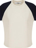 fano Stretch Cotton Loose Raglan Crew Korean Office Women Beige Short Sleeve T-Shirts