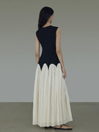 unspoken Colorblock High Waist Minimalist A Line Round Neck Office Ready Maxi Dresses