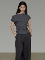 unspoken Ruffle V-neck Fitted Bell Sleeve Work Chic Polyester Knit Off Shoulder Crop Tops