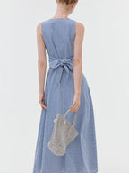 fano Pure Cotton Sleeveless V-neck A Line Office Casual Women Blue Midi Dresses