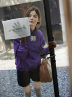 Lofi choose Loose Fit Oversized Hooded Long Sleeve Commuter Casual Purple Gray Hoodie