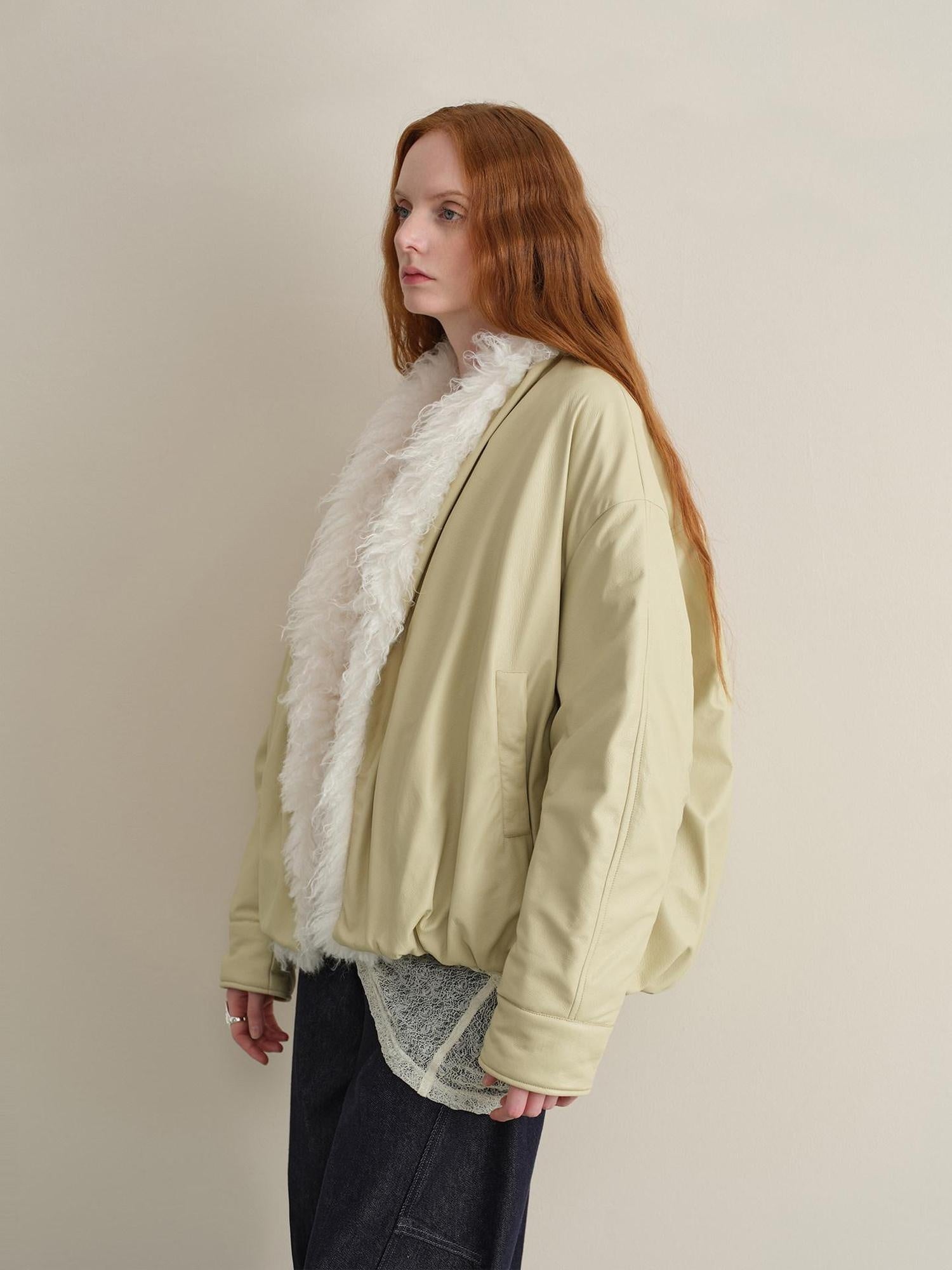 someone sometimes Vintage Oversized Patchwork Pu Lapel Women Reed Yellow Leather Jackets