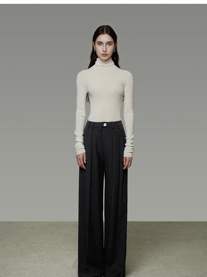 unspoken High Waist Pleated Skin Friendly Breathable Minimal Commuter Black Wide Leg Pants
