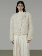 unspoken Warm Thick Minimalist Loose Fit Round Neck Ivory Workwear Cropped Jackets