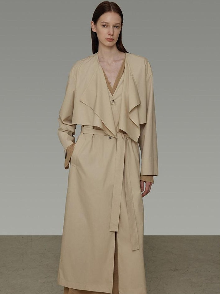 unspoken Classic Khaki Single Breasted Mid Length Loose Fit Women Commuter Trench Coats