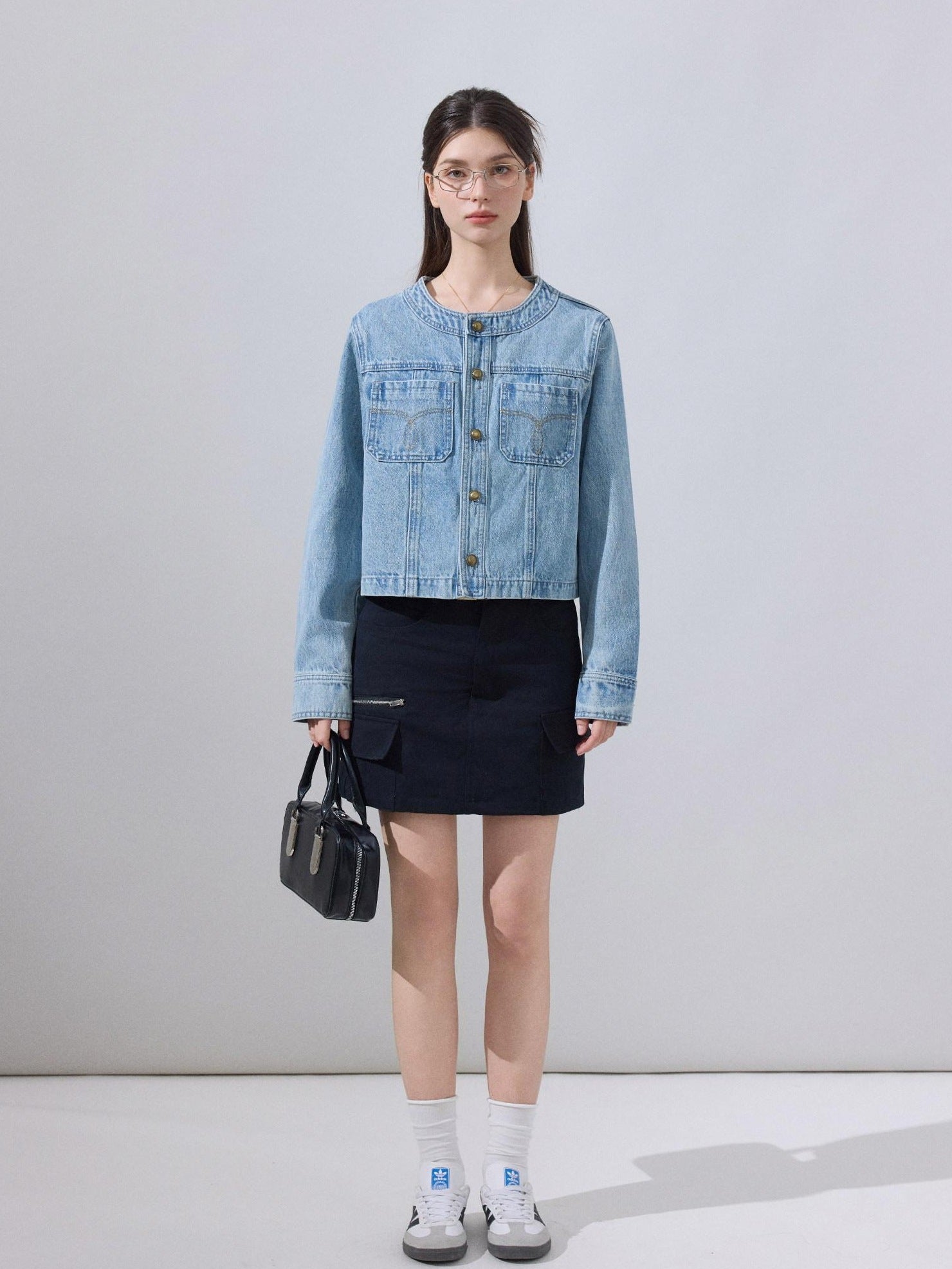 ikyou Breathable Lined High Waisted A Line Pockets Front Zip Black Cotton Mini Skirts