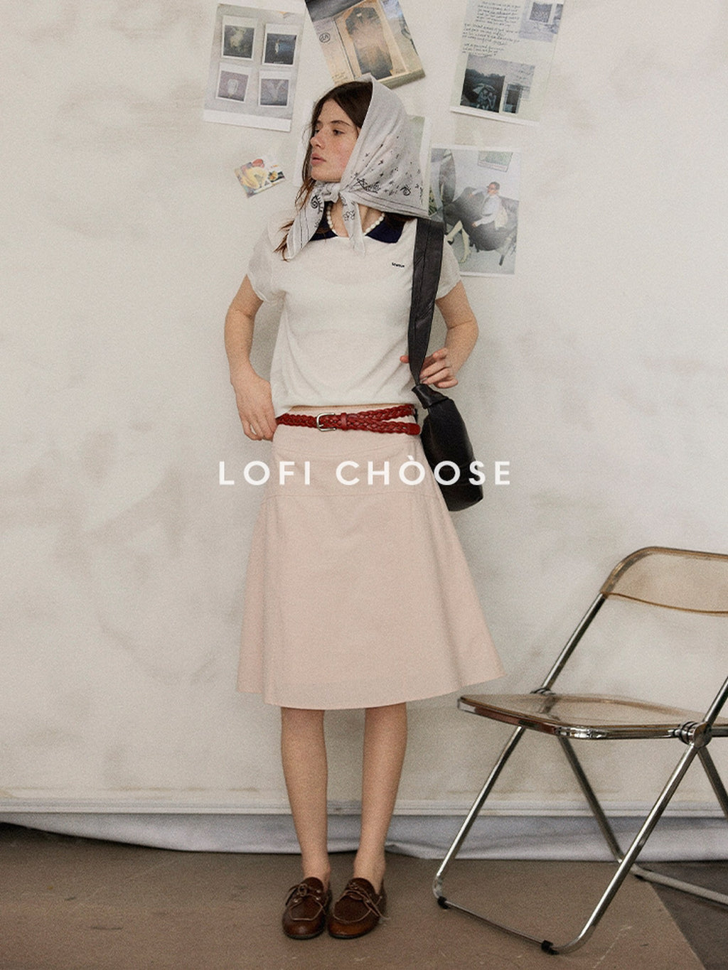Lofi choose High Waist Flattering Wide A Line Loose Workwear Pink Full Circle Midi Skirts